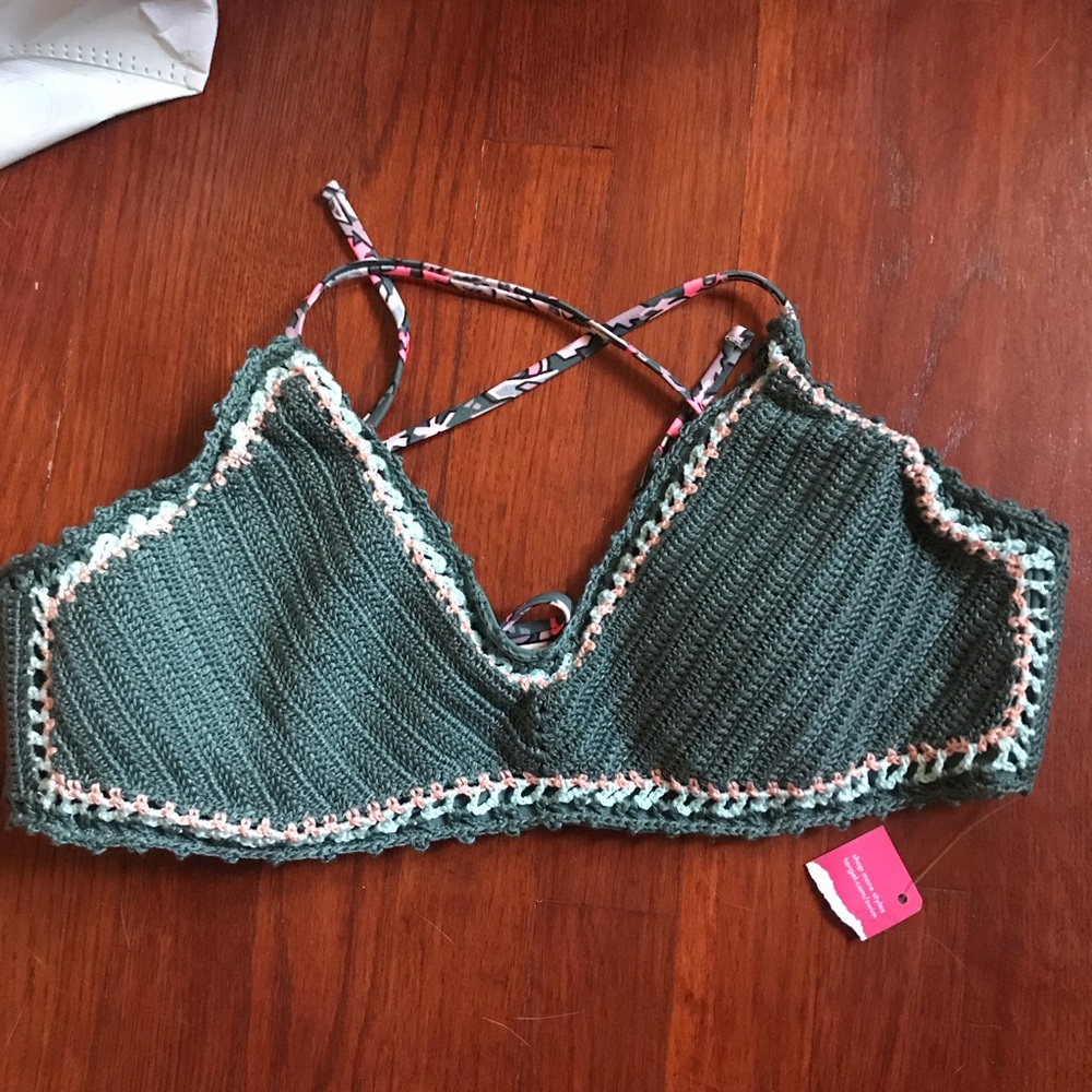 Dark Green Crochet Swimsuit Top